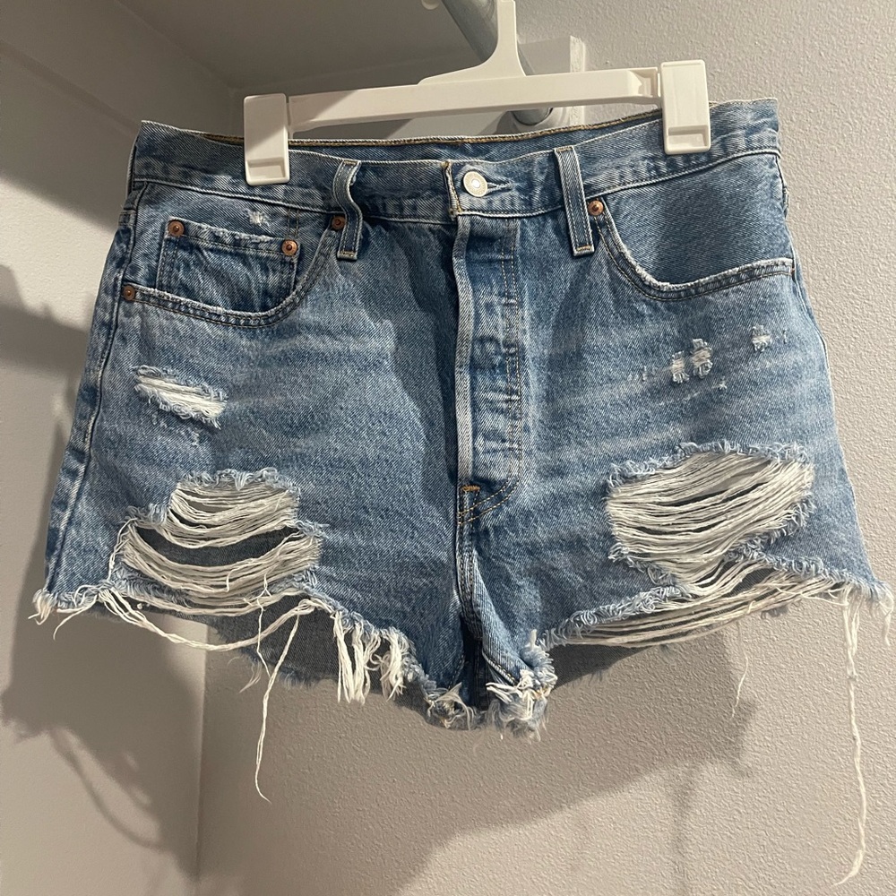 Levi's Light Blue Distressed Denim Cutoff Shorts